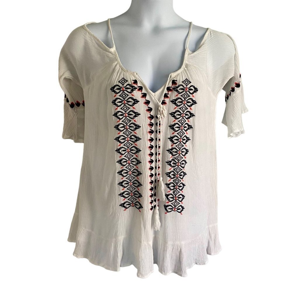 Exist Boho Cold Shoulder Embroidered Top Women's XL